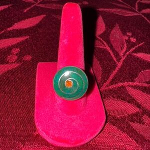 Peruvian Made Solid Sterling Silver 950 Natural Stone Green Spiral Ring